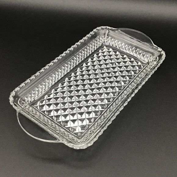 Vintage Cut Glass Diamond Pattern Serving Dish Relish Tray - Picture 1 of 13